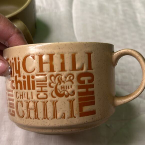 Large Stoneware Soup Mug Cup with Handle, Set of 2 Green and tan. 16 ounces - Picture 8 of 9